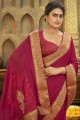 Designer Chiffon Saree in Pink with Embroidered
