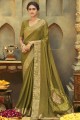 Saree in mehendi  Chiffon with Embroidered