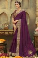 Ethinc Purple Chiffon Saree with Embroidered