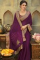 Ethinc Purple Chiffon Saree with Embroidered
