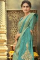 Chiffon Embroidered Blue Saree with Blouse