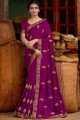 Contemporary Embroidered Silk Purple Saree Blouse