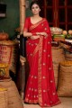 Silk Embroidered Red Saree with Blouse