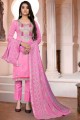 Chanderi Straight Pant Salwar Kameez in light Pink Chanderi