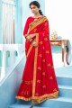 Silk Thread Red South Indian Saree with Blouse