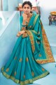 South Indian Saree in Blue Silk with Thread