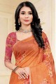 Beautiful Embroidered Silk Saree in Orange with Blouse
