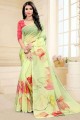 Yellow & Green Saree in Silk with Embroidered