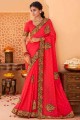 Torch red Saree in Silk with Patch