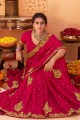 Rose red Patch Karvachauth Saree in Silk