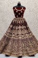 Very dark brown Lehenga Choli in Embroidered Velvet
