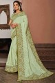 Lime green Resham Saree in Georgette and silk