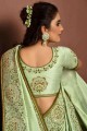 Lime green Resham Saree in Georgette and silk