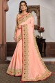 Light salmon Saree in Georgette and silk with Stone