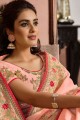 Light salmon Saree in Georgette and silk with Stone
