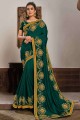 Resham Georgette and silk Saree in Sherwood green with Blouse