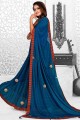 Weaving Lycra Regal blue Saree with Blouse