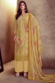 Cotton Palazzo Suit in Mustard yellow with Printed