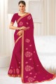 Georgette Embroidered Deep carmine  Saree with Blouse