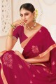 Georgette Embroidered Deep carmine  Saree with Blouse