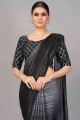 Night black Saree in Weaving Silk