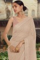 Stone with moti Saree in Brown Soft net