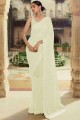 Stone with moti Soft net Saree in Off white with Blouse