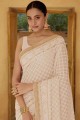 Thread Georgette Saree in Beige with Blouse