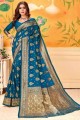 Medium electric blue South Indian Saree in Weaving Art silk