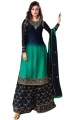 Satin georgette Sharara Suit with Embroidered in Teal green