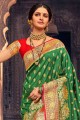 Clover green raw silk Banarasi Saree with Weaving