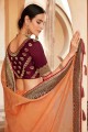 Saree in Faded orange Silk with Weaving