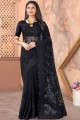 Net Stone with moti Black Saree with Blouse