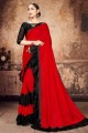 Embroidered Georgette Lehenga Saree in Lava red