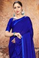 Royal blue Lehenga Saree in Georgette with Embroidered