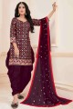 Patiala Suit in Maroon Cotton with Mirror