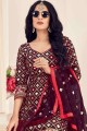 Patiala Suit in Maroon Cotton with Mirror