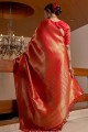 Weaving South Indian Saree in Red Raw silk