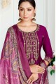 Purple Salwar Kameez in Embroidered Cotton