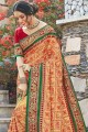 Cream South Indian Saree in Satin and silk with Thread