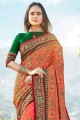 Satin and silk Thread Peach South Indian Saree with Blouse