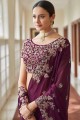 Resham Crepe Purple Saree with Blouse