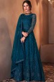 Anarkali Suit in Teal blue Net with Thread