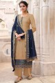 Beige Pakistani Suit in Chinon chiffon with Embroidered