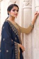 Beige Pakistani Suit in Chinon chiffon with Embroidered