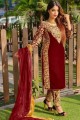 Maroon Embroidered Velvet Pakistani Suit
