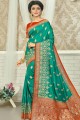 Weaving 2D Silk Gala Silk South Indian Saree in Rama green with Blouse