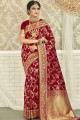 Maroon South Indian Saree with Weaving Silk