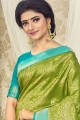 South Indian Saree in Green Brocade with Weaving