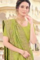 Embroidered Party Wear Saree in Pista green Silk